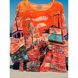 Norm Thompson Artsy Wearable Art Top, NWOT Hand-painted Style Landscape, 2XL